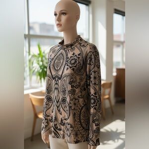 SHEIN Elegant Black and Tan Floral Blouse